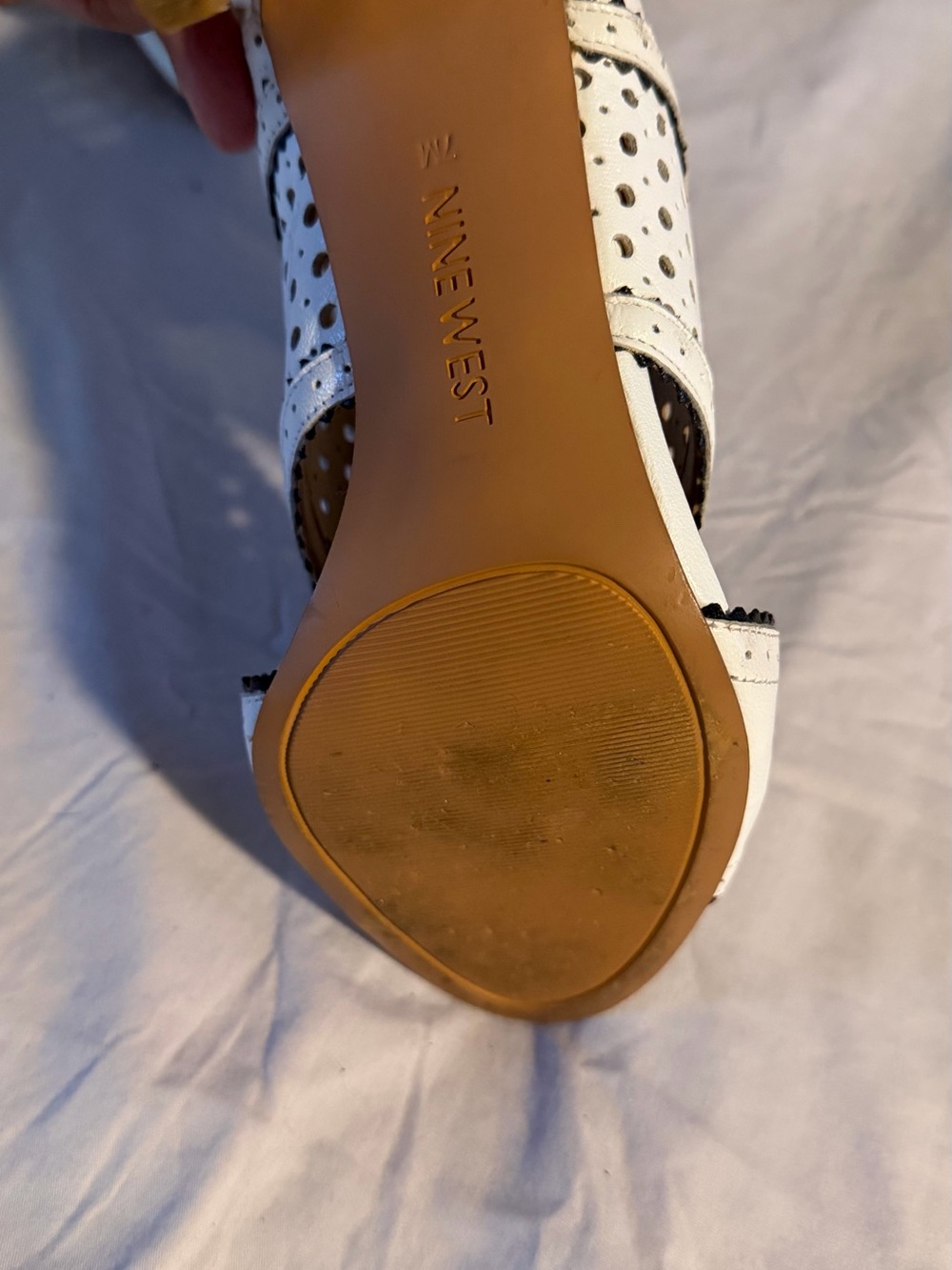 Nine West White Perforated Strappy Stiletto Sandals - Picture 6 of 7